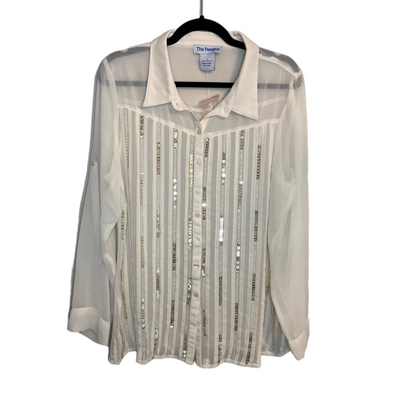 The Paragon Tops - NWOT The Paragon White Sheer Sequin Blouse – Size S